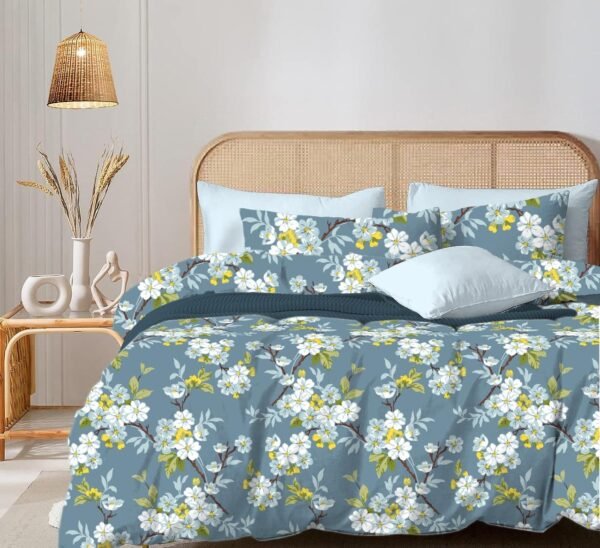 Sea Blue with White Blossoms