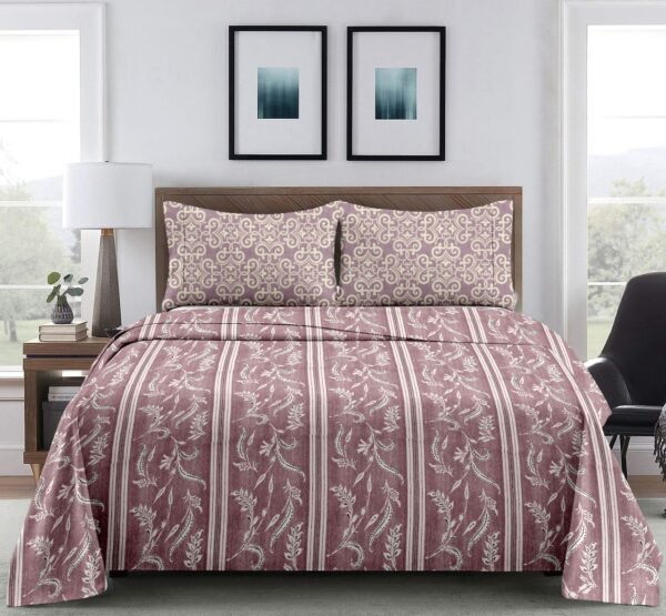 Maroon Floral Stripe Double Bed Sheet